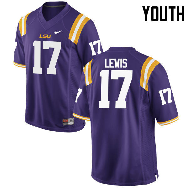 Youth LSU Tigers #17 Xavier Lewis College Football Jerseys Game-Purple - Click Image to Close